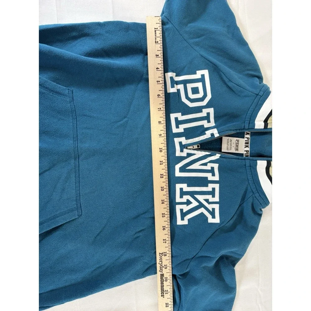 PINK Victoria's Secret Women's Blue 1/4 Zip Sweatshirt White Gold Collar Size S
